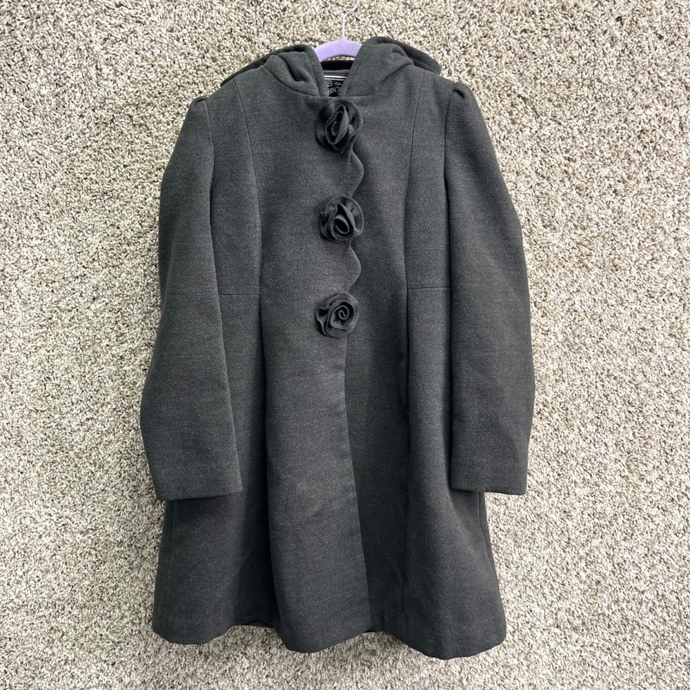 Rothschild Coat Girls Small 7-8 Gray Rose Snap Button Down Front Winter